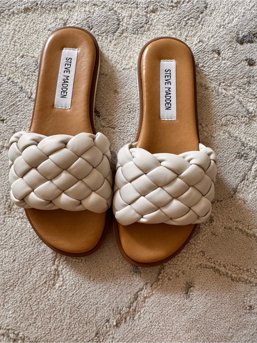 Steve Madden Braided Slide Sandals in Cream/Tan